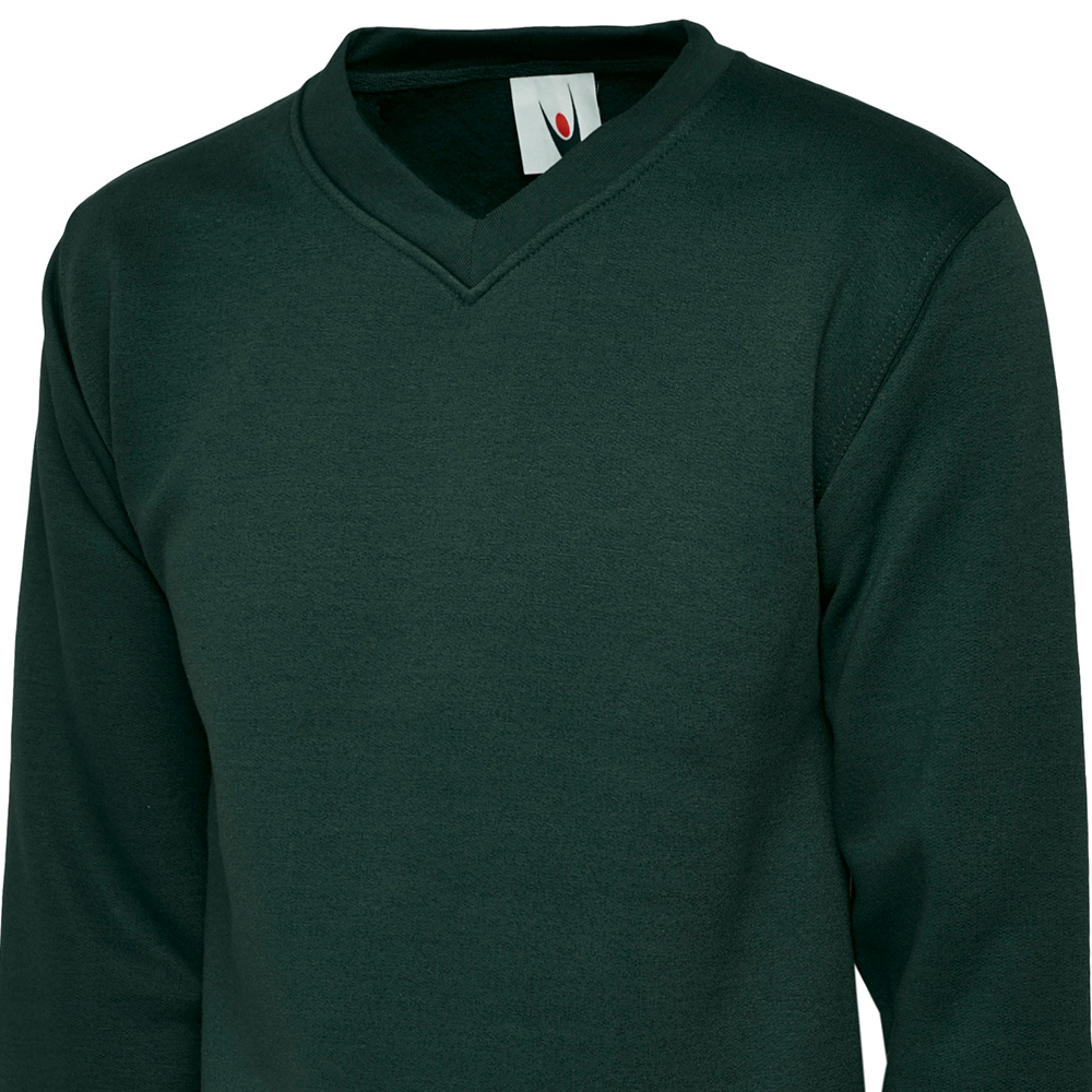 Uneek Men's Premium V-Neck Sweatshirt - 340 GSM, Black, 2XL - Heavyweight Cotton Pullover